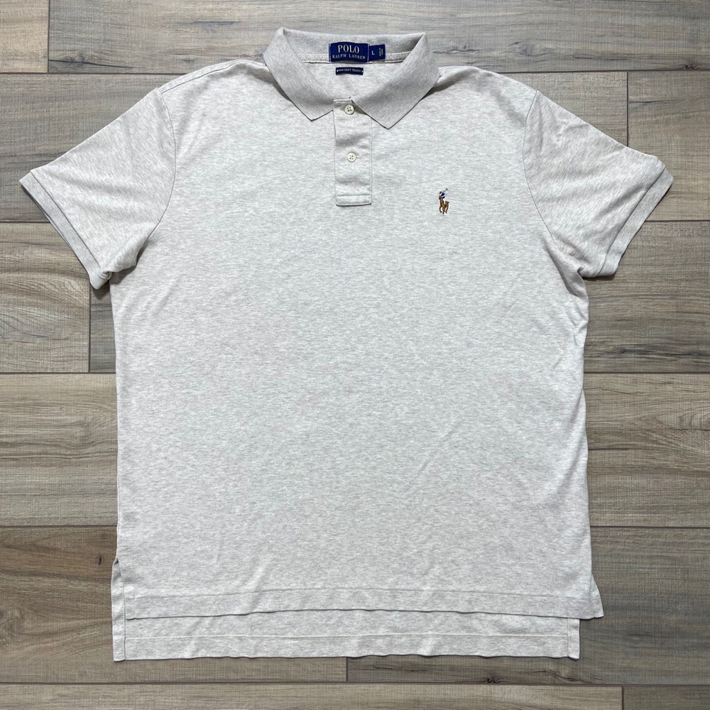 Polo Ralph Lauren Pima Soft Touch Pony Polo Shirt Men L Oatmeal Short Sleeve EUC